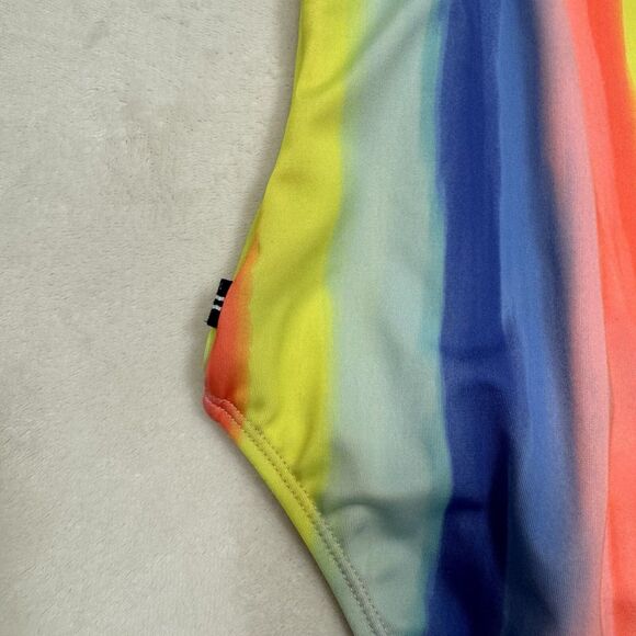 Nautica Girls 7 SM One Piece Swimsuit Neon Rainbow Stripe UV Protection Ruffle - Picture 4 of 7